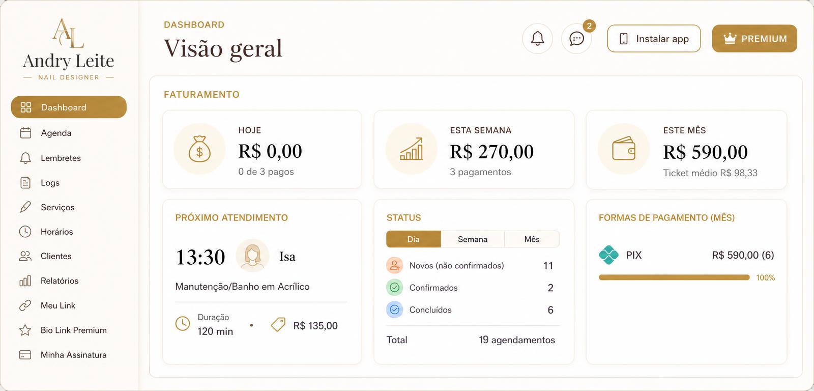 Painel de controle do sistema de agendamento desenvolvido pela Hubgem